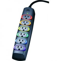 Kensington SmartSockets Surge Strip, 370 Joules, 6' Cord, 6 Power & 1 Phone Outlet, Color Coded